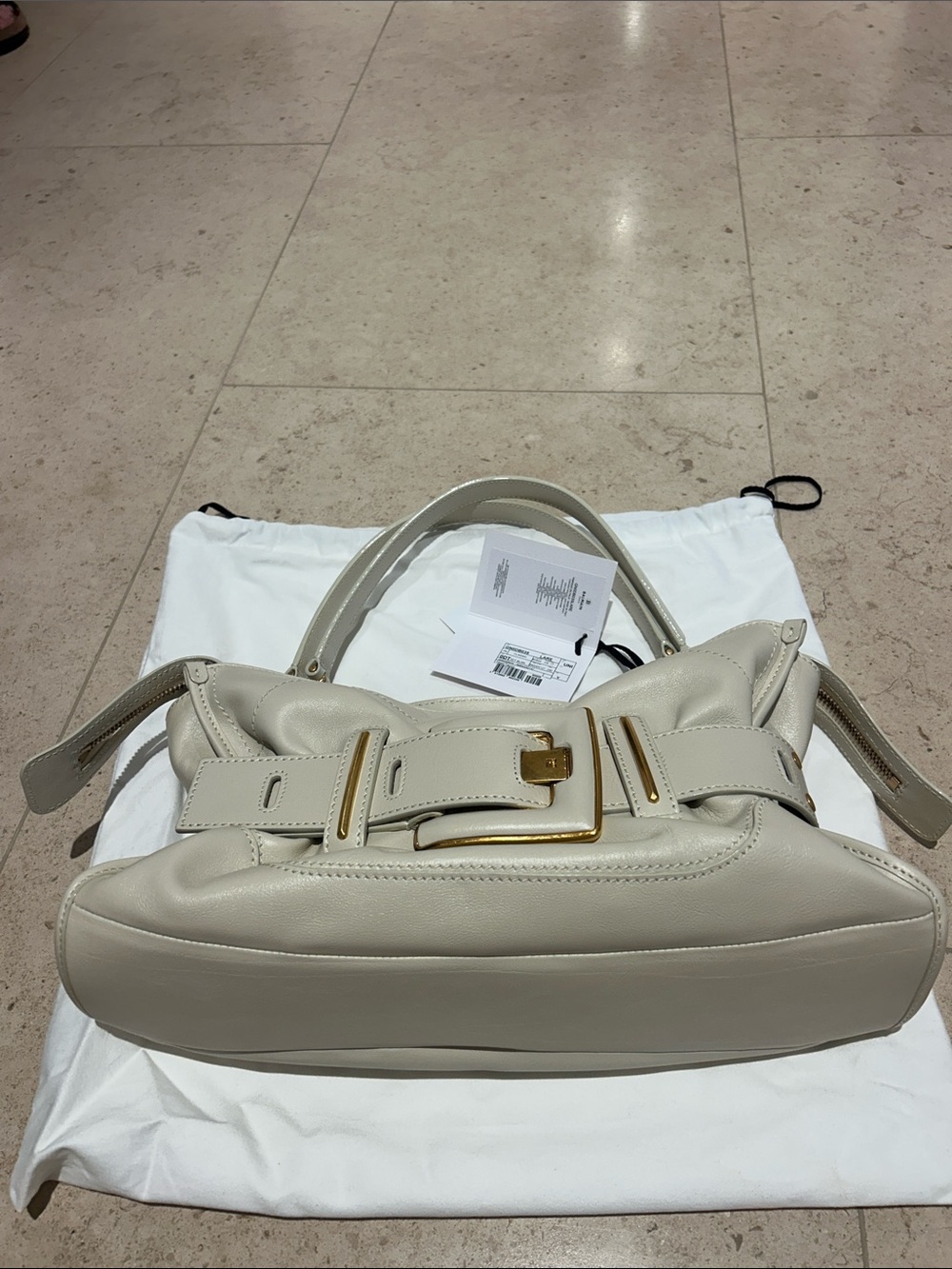 Balmain Cream Leather Shoulder Bag with Gold Chain and Buckle - Picture 5 of 5